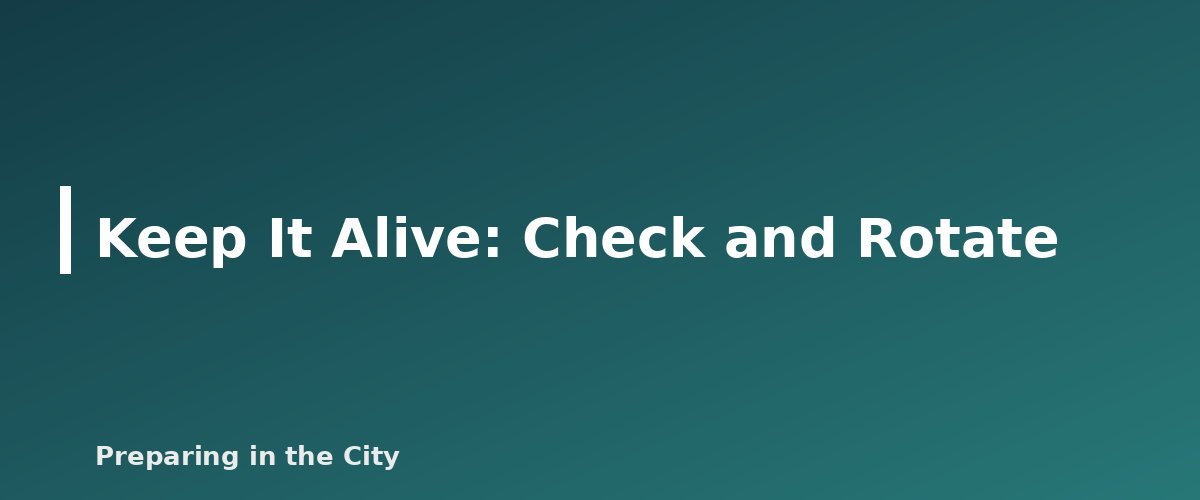 Keep It Alive: Check and Rotate - illustration for Apartment Emergency Kit: What to Keep and Where to Store It